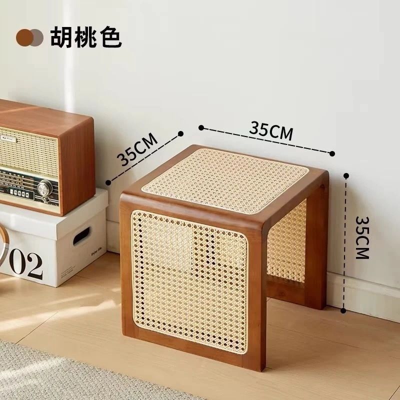 Japanese-Style Rattan Guesthouse Coffee Table Solid Wood Bedside Table Sofa Shoe-Changing Factory Direct Sale