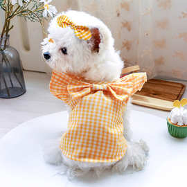 现货跨境爆款宠物小狗猫咪衣服工厂直销春夏薄款红格娃娃衫连衣裙