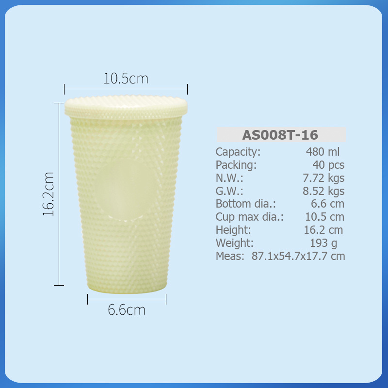 Taza de agua de paja de plástico de doble capa de color degradado transfronterizo AS/PS480/600ml con taza de regalo de café