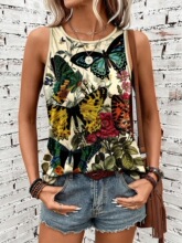 C 28821 Floral Print Sleeves Vest ����ӡ������ �羳