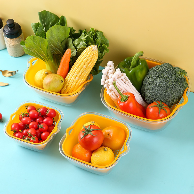 PET二重衝突色野菜水たまり台所家庭用プラスチック果物皿客間ろ過野菜かご洗浄野菜かご|undefined