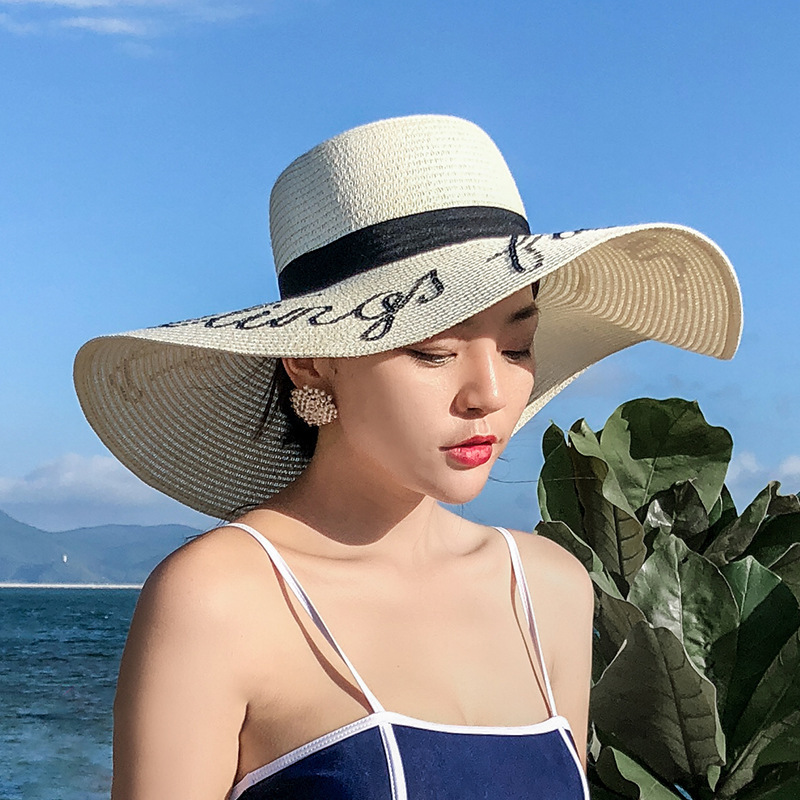 麦わら帽子の女性日焼け止めビーチ海辺の大きなつば韓国版休暇旅行ネット赤小清新太陽帽子卸売り|undefined