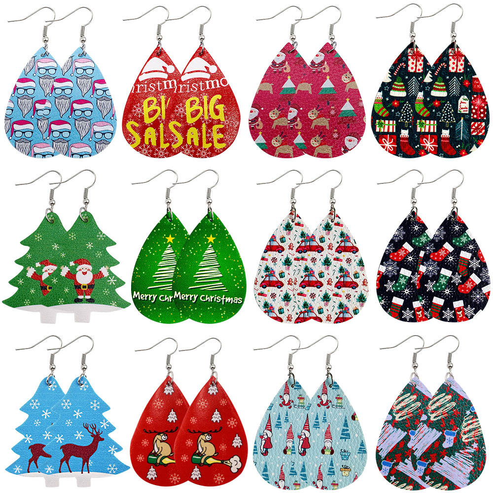 Fashion Santa Claus Water Droplets Pu Leather Women's Drop Earrings 1 Pair display picture 1