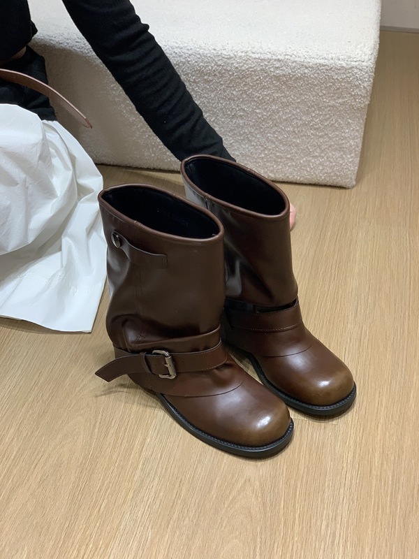 复古棕色马丁靴女鞋2025新款春秋单靴粗跟显瘦配裙子裤管靴短靴子|undefined