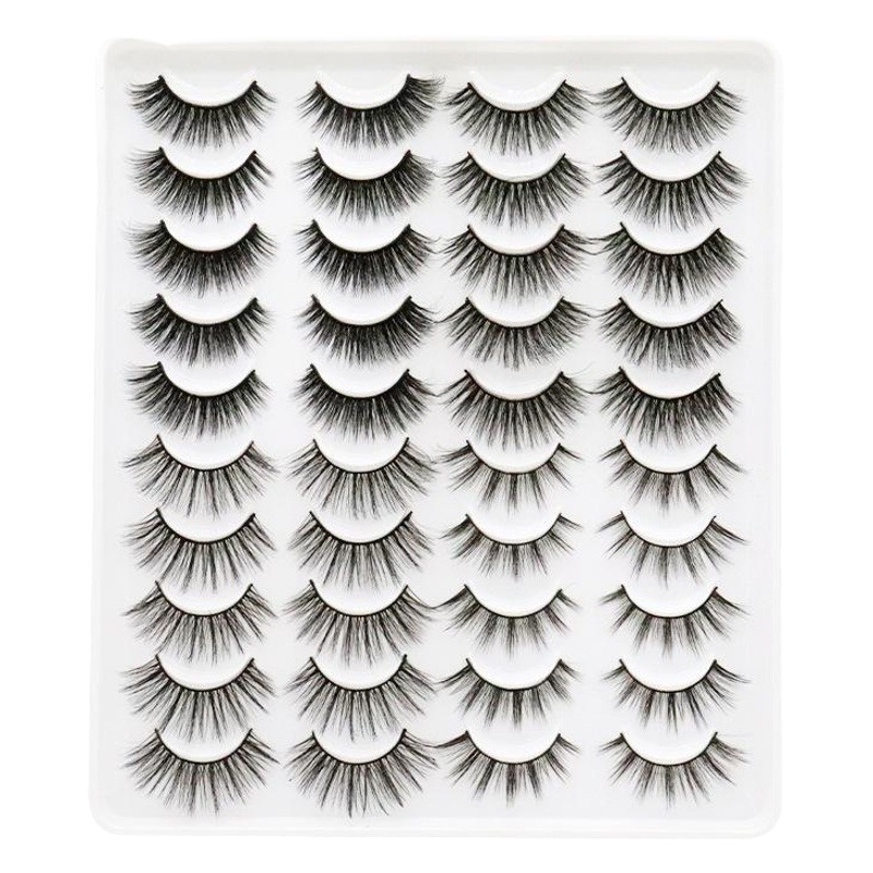 Transfronterizo 20 pares de fibra química 3D multicapa tridimensional natural grueso duro tallo pestañas postizas fábrica en stock al por mayor
