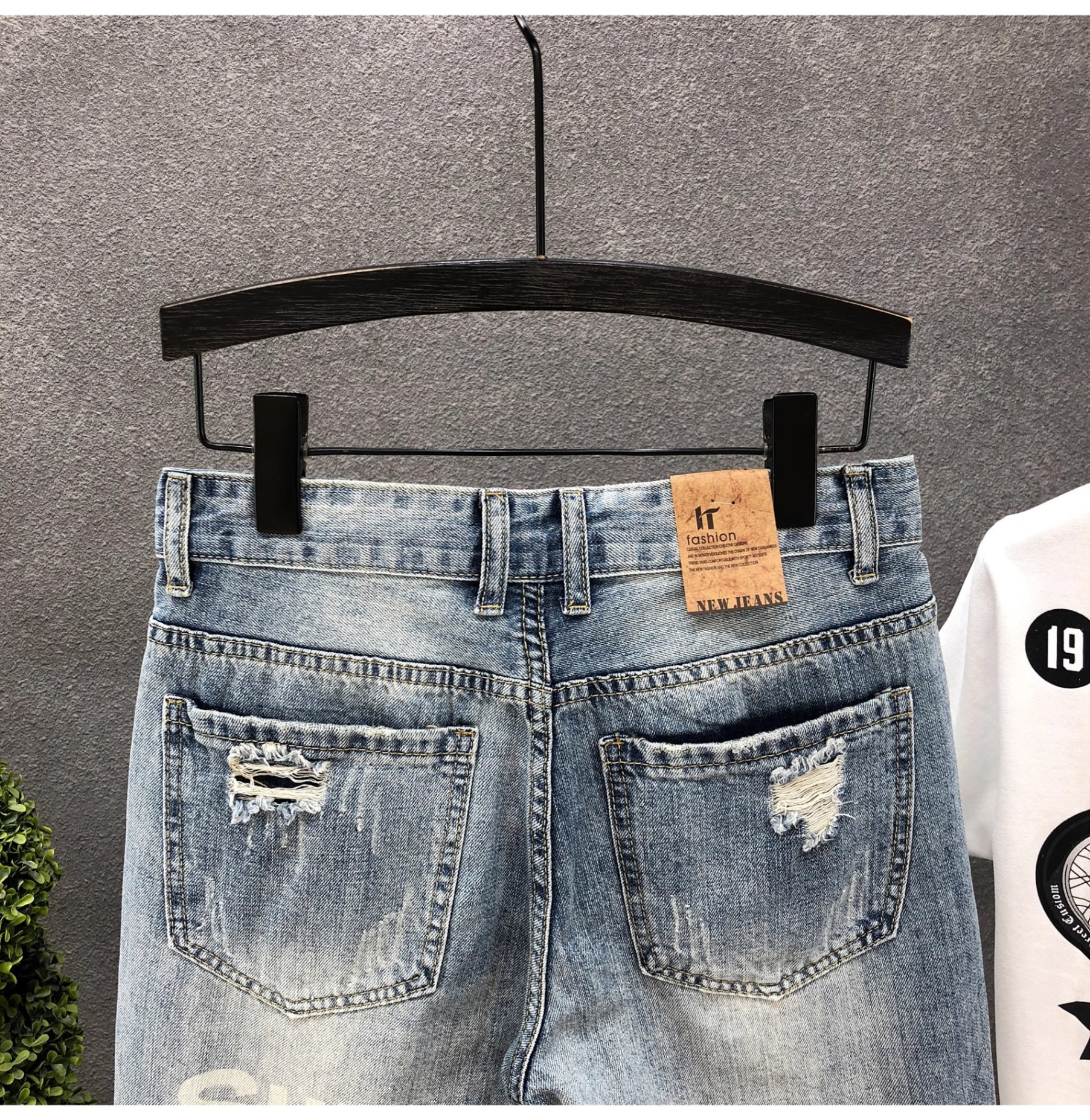 Men's Ripped Denim Shorts Summer Wear Resistant Light Colored Elastic Comfortable Casual Handsome Washed Retro Shorts_mkmklike.com