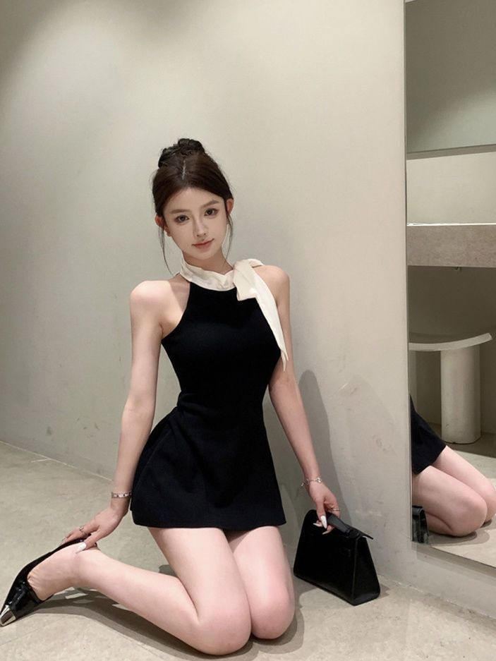 商品详情图_法式黑色无袖连衣裙女夏季新款超仙气质蝴蝶结显瘦短