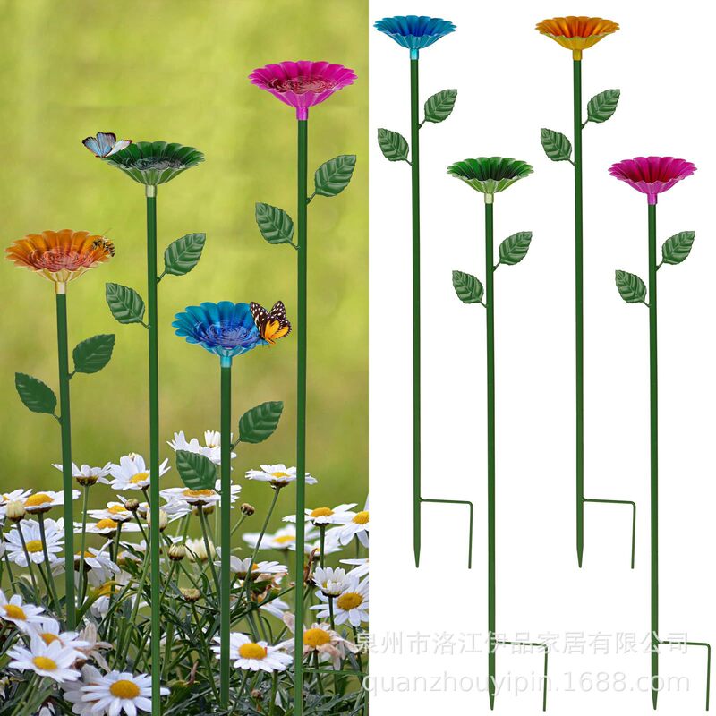 Cross-border e-commerce flower small green leaf bee water feeder butterfly hummingbird garden plug-in courtyard decoration in stock