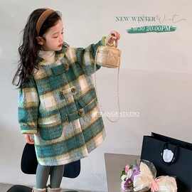 女童呢大衣冬季中长款2025新款洋气时尚时髦女孩夹棉呢子连帽外套