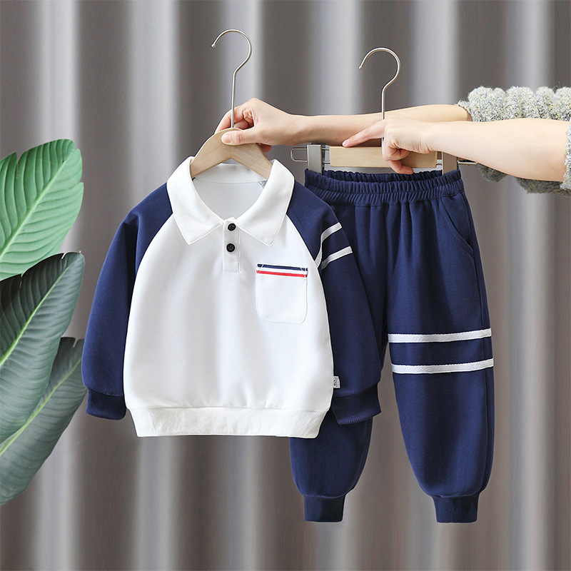 6159 Traje de otoño para niños 2025 nueva camisa POLO de primavera y otoño para bebés, traje deportivo de dos piezas para niños guapos