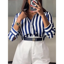 C 28618 Blue stripe casual women's shirt ��ɫ��������Ů����