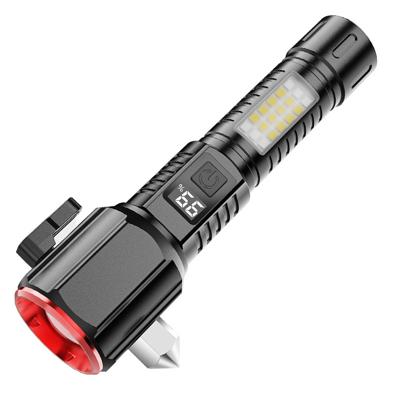 Linterna de aluminio transfronteriza linterna de martillo de emergencia ventana rotura patrulla portátil carga zoom telescópico magnetic absorción linterna