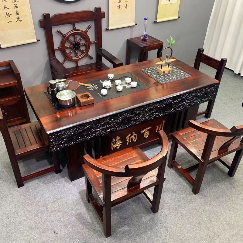 船木茶桌桌椅组合客厅家用实木功夫茶几茶具套装一体办公室泡茶|undefined