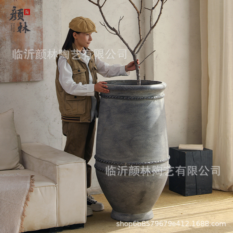 Color gris de comercio exterior de cemento retrógrado paisaje maceta decoración de gran vasos de flores aterrizaje gran arte de maceta
