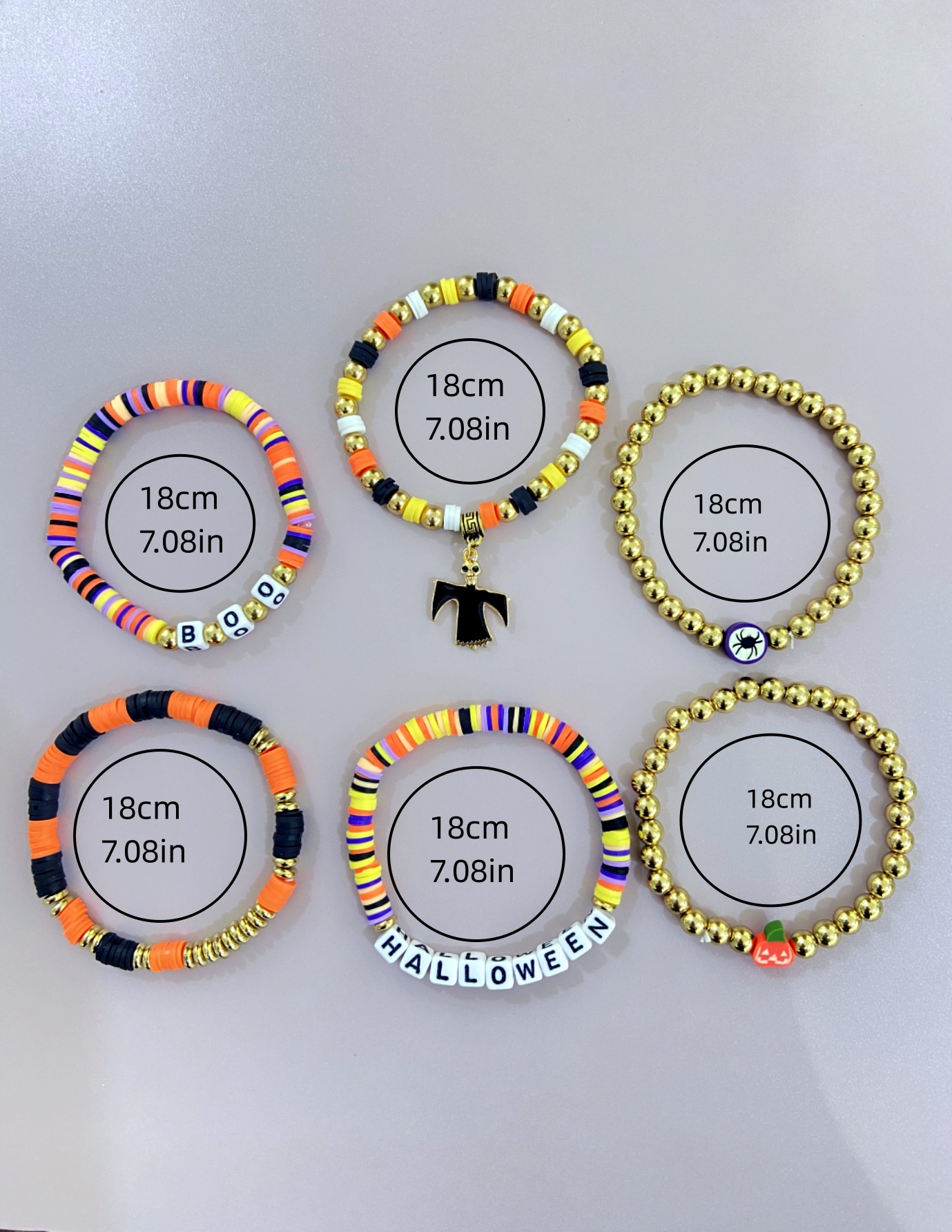 Ensemble de bracelets en perles thème halloween citrouille fantôme_voghion.com