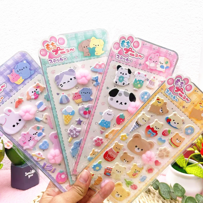 Cross-Border Children's Cartoon Soft Cute Cat Paw Squishy Stress Relief Sticker Rabbit Animal Panda Hibiscus Leather 3D Sticker
