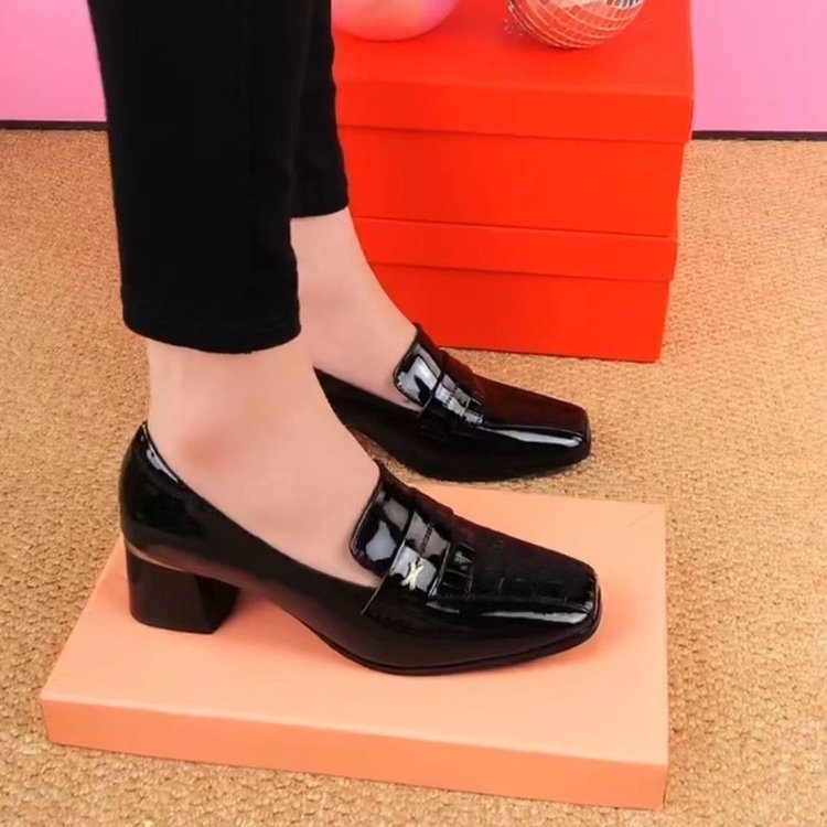 Zapatos de trabajo de cuero lacado de mujer negro suave cómodo para trabajar durante mucho tiempo de pie no se cansa zapatos de trabajo de talón alto zapatos de mujer