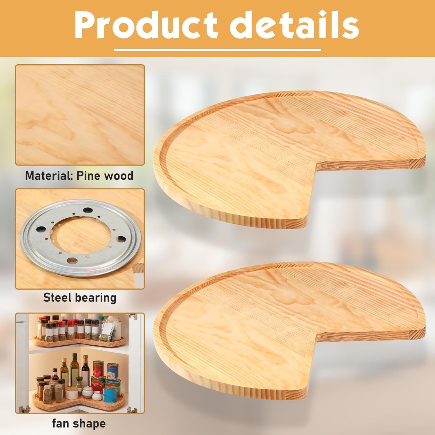 Kitchen corner storage rack solid wood rotatable tray kitchen cabinet storage rack wooden kitchen corner spice rack