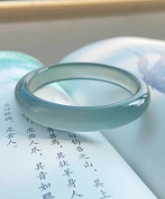 厂家批发{ 库里蓝 玛瑙库里蓝扁条手镯 高端青蓝玉髓镯子 玉镯