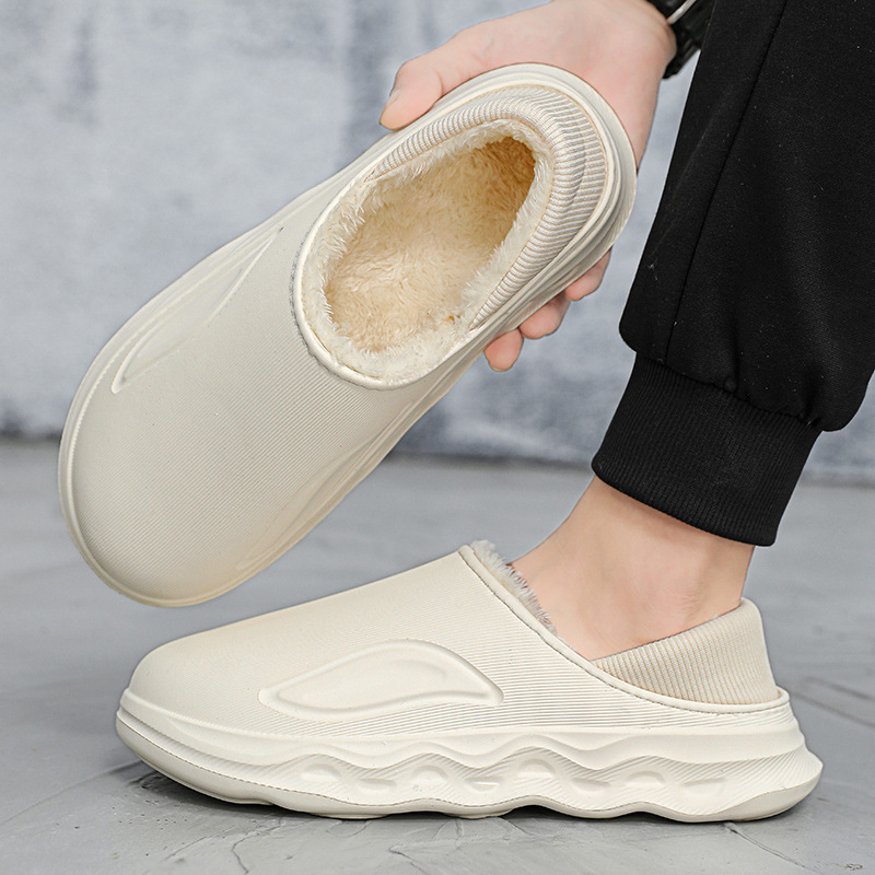 Zapatillas de algodón de los hombres de color sólido de fondo grueso hogar interior bolsa zapatillas de tacón cálido forro polar antideslizante Comercio exterior transfronterizo zapatos de algodón hombres