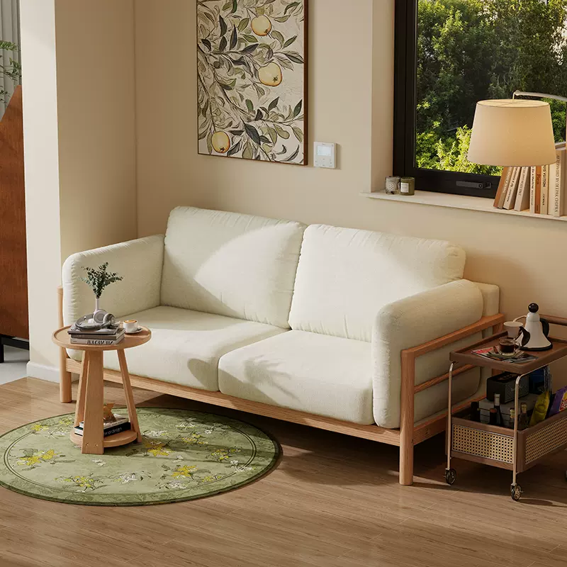 实木布艺沙发小户型双人三人位可拆洗客厅简约现代直排棉麻小沙发