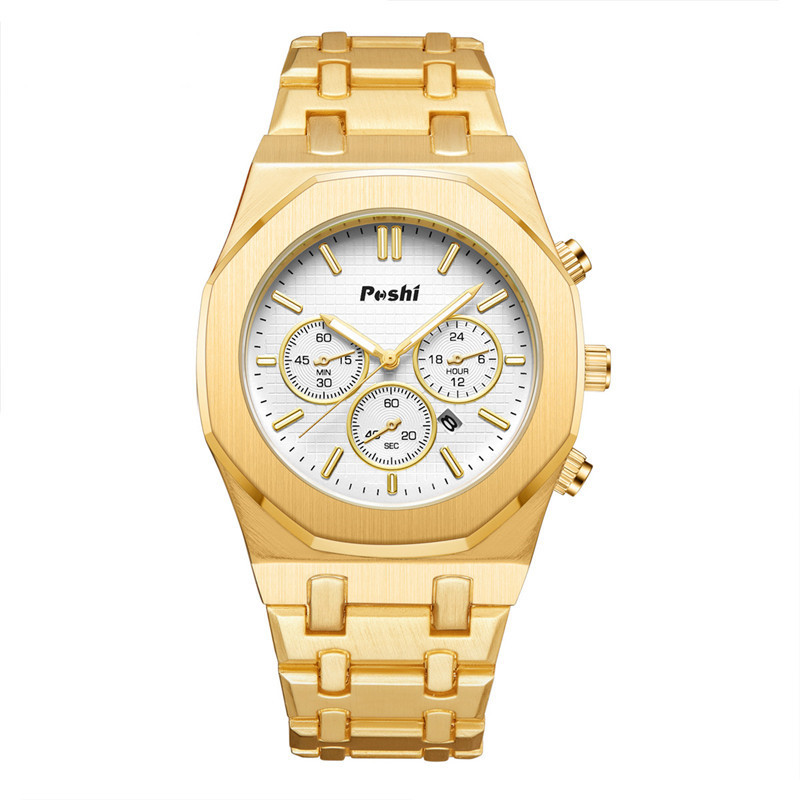 POSHI reloj transfronterizo popular multifunción reloj deportivo reloj de los hombres al por mayor correa de acero impermeable reloj de cuarzo