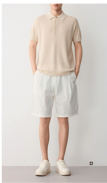 Áo polo nam tay ngắn phong cách cổ điển chất liệu linen pha — đen chi tiết 15