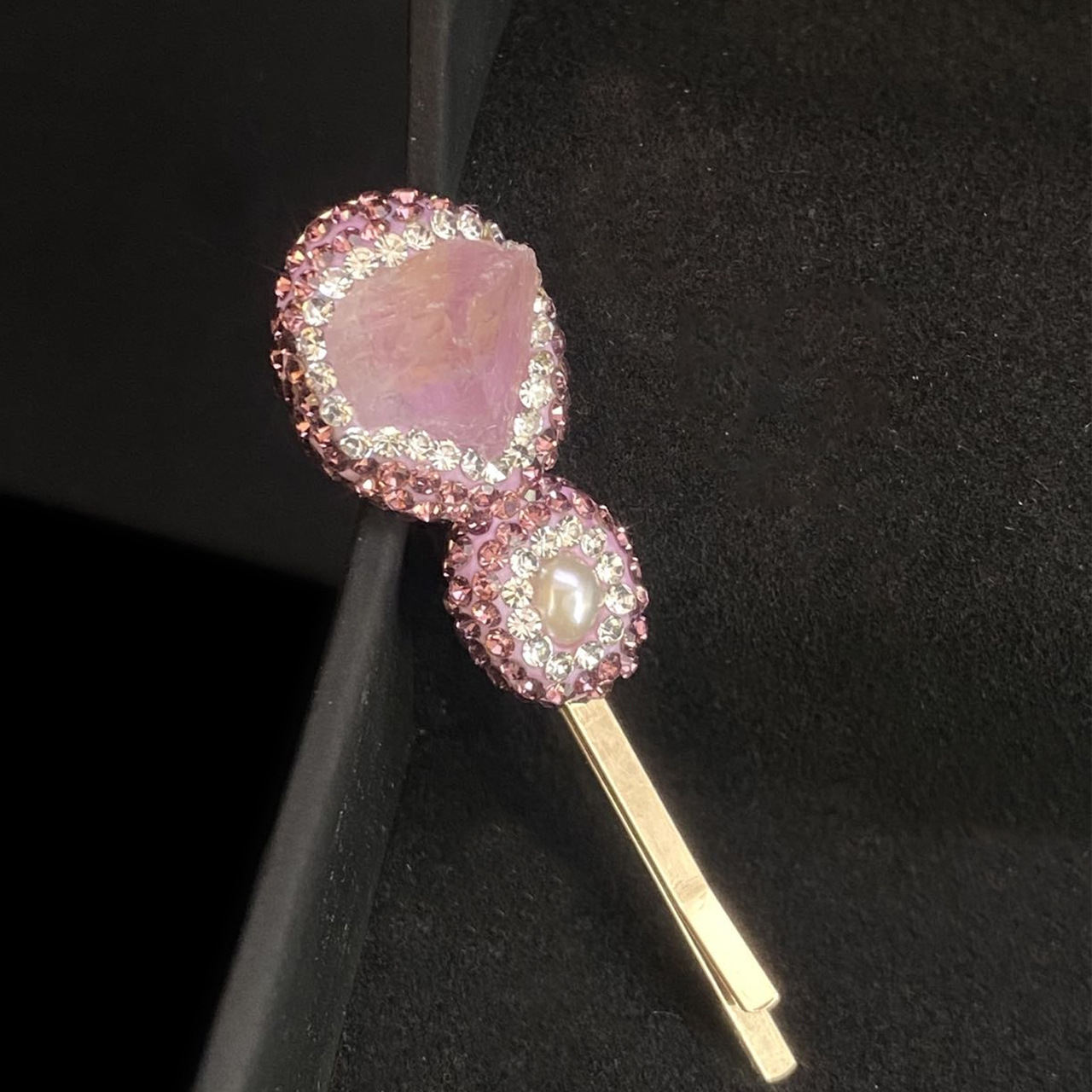 Little fairy copper plated 18K real gold Jack brick inlaid freshwater pearl amethyst exquisite fashion hairpin