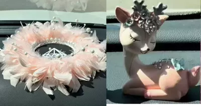 Car ornaments — Women, Aromatherapy - big-deer-crystal-bead-feather-cushion-leather-powder