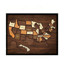 亚马逊新款 Wooden USA Travel Map Puzzle 家居旅游地图拼图装饰