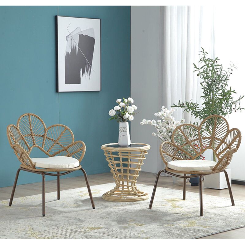 Balcony Table and Chair Set, Trendy Two Chairs and One Table Combination, Leisure Rattan-Style Coffee Table, Outdoor Small Rattan Chair with Backrest, Three-Piece Set