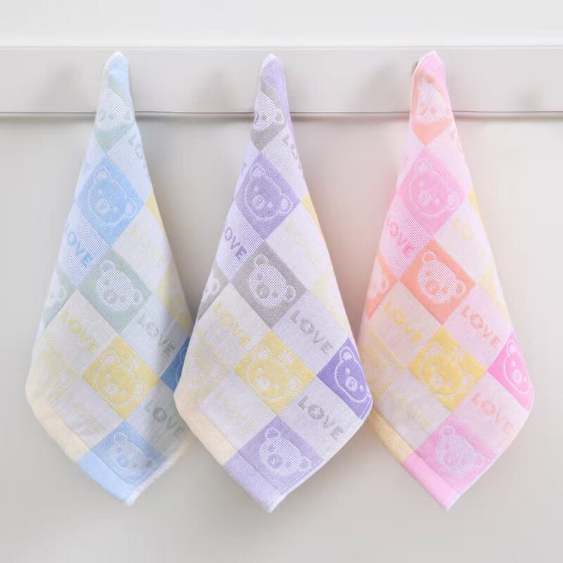 Kangxin Hand Wiping Small Towel Pure Cotton Gauze Chequel Children's Square Towel Baby's Spit Towel Kindergarten Handkerchief with Hook