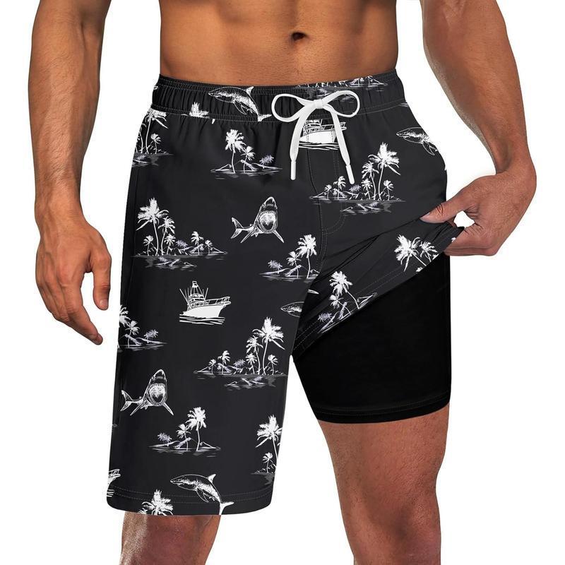 2025 New Cross-Border Men's Funny Swimming Trunks (with Compression Lining) 2-in-1 Quick Swimming Trunks