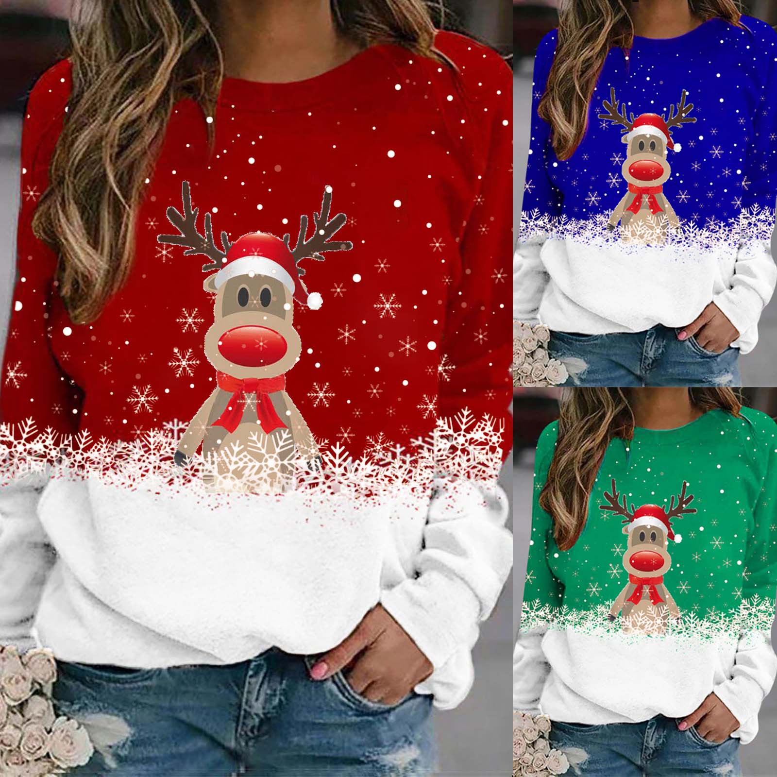 2022wish 亚马逊 秋季欧美新款 数码定位圣诞印花长袖圆领卫衣女