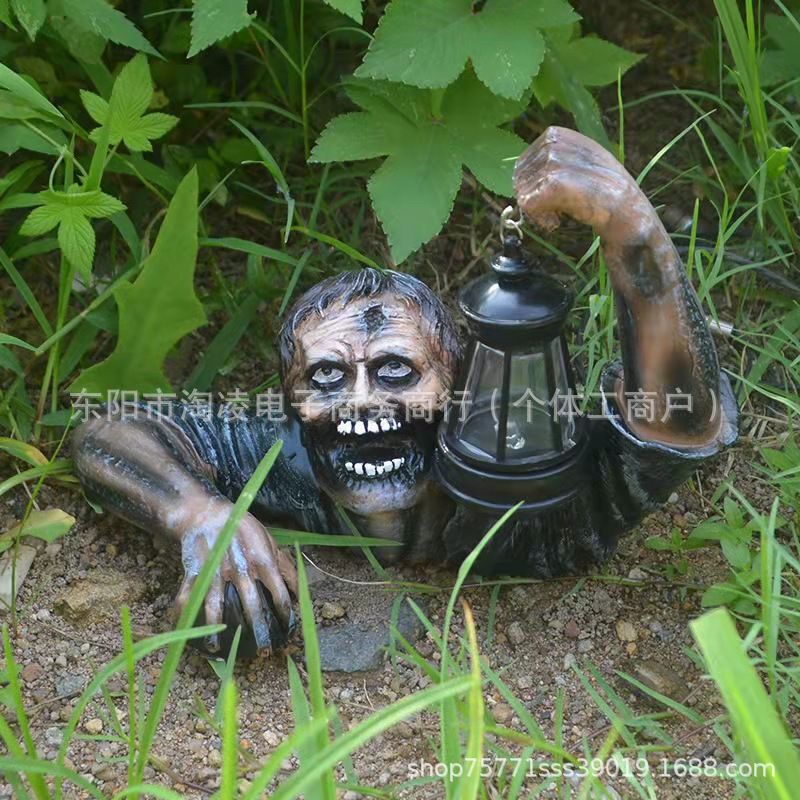 Cross-Border American Zombie Lantern Desktop Resin Ornament Halloween Gift Statue Garden Night Light Decoration