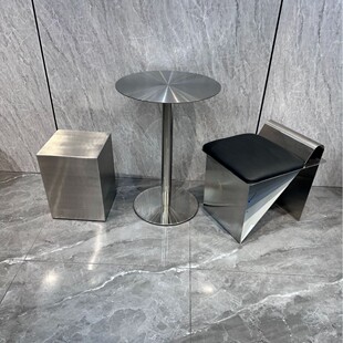 Industrial style stainless steel solid round table square table tea restaurant cafe milk tea dessert shop balcony leisure dining table and chairs 4