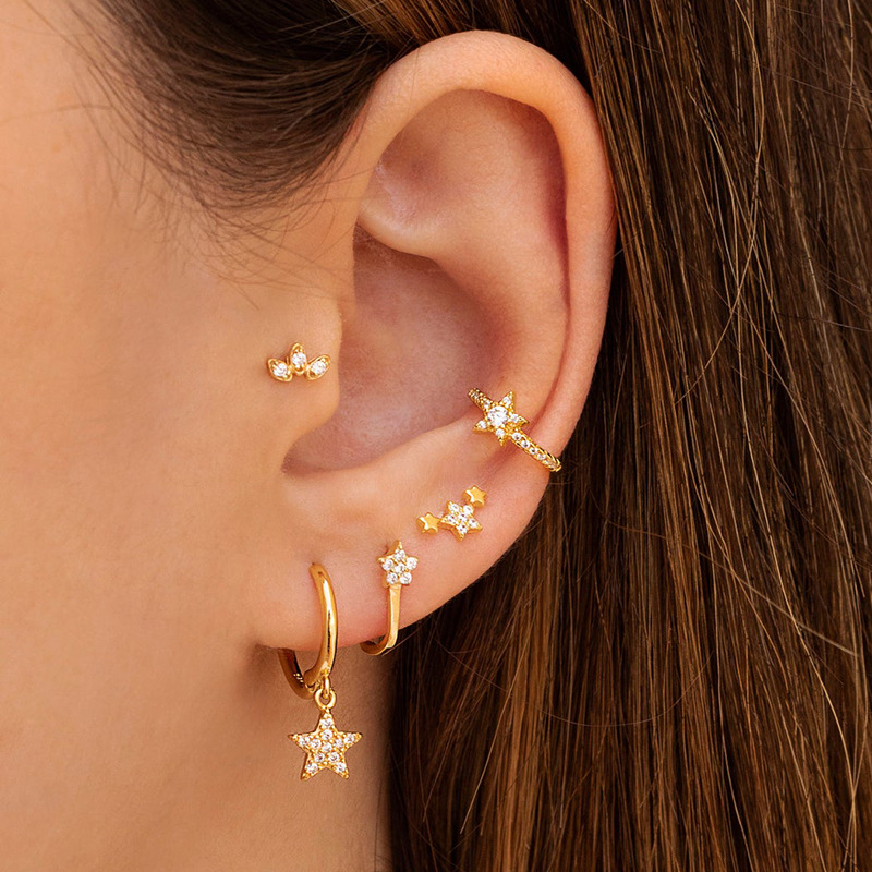 Simple Fashion Flower-shaped Leaf Inlaid Zircon Copper Earrings display picture 5