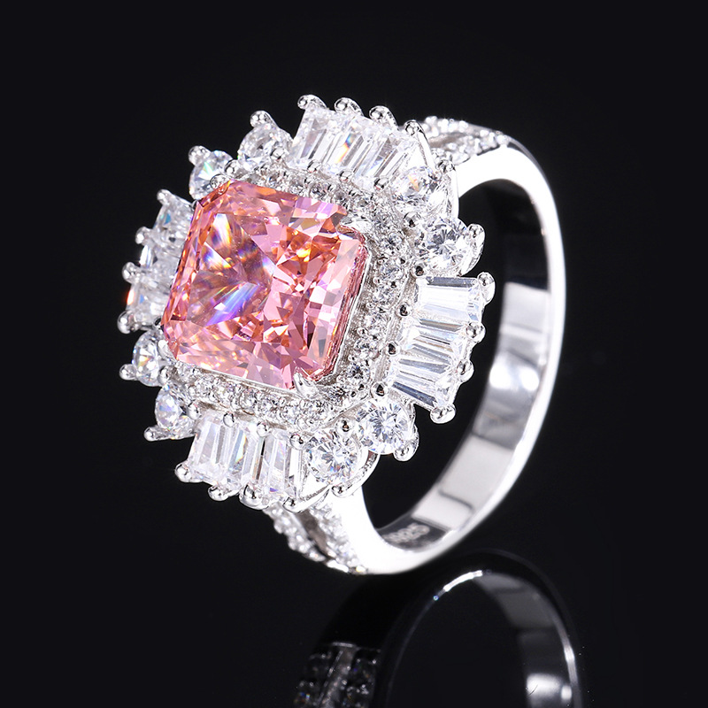 Zhuang Sheng joyería S925 plata Diamante de alto carbono Rosa naranja princesa elegante traje lujo femenino 10*10
