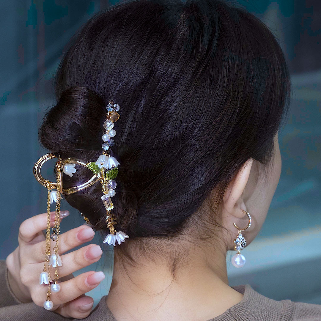 Design Tassel Pendant Crystal Hairpin Back Head Pearl Shark Grab Clip Elegant Hairpin Clip Headwear