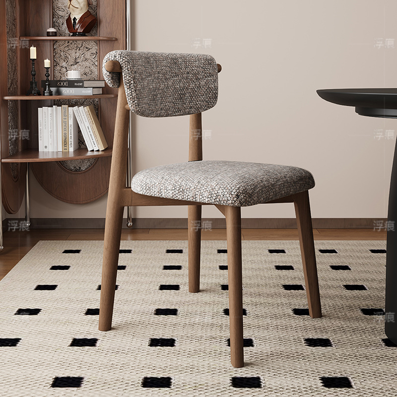 Silla de comedor de madera maciza, cuero de microfibra, restaurante doméstico, silla trasera de tela de algodón y lino, mesa y silla de comedor de hotel, taburete, silla duradera