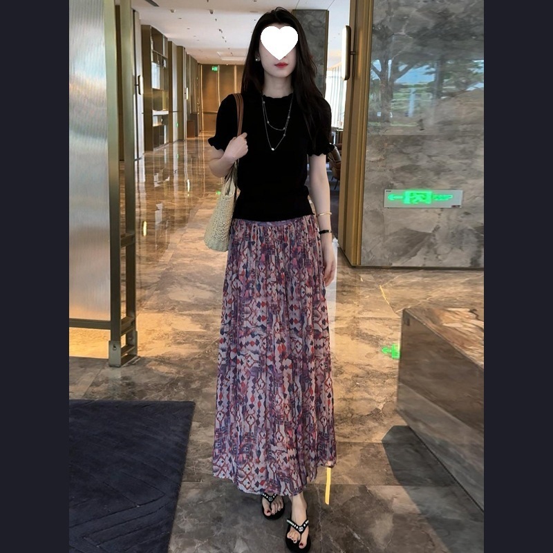 时尚套装裙女2025夏季新款洋气显瘦冰丝针织上衣半身裙气质两件套|undefined