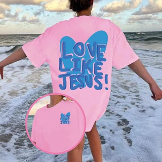 跨境欧美女士LOVE LIKE JESUS 时尚印花短袖T恤夏季圆领宽松短袖