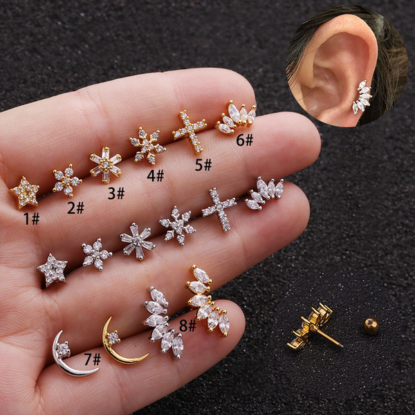 earrings with zircon stainless steel