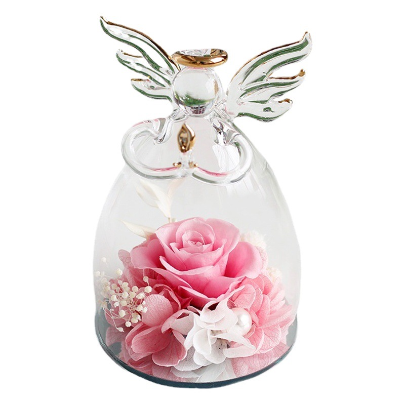 Regalo del Día de la madre caja de joyería caja de regalo al por mayor regalo del Día de San Valentín Rosa flor seca pequeño ángel flor eterna producto terminado
