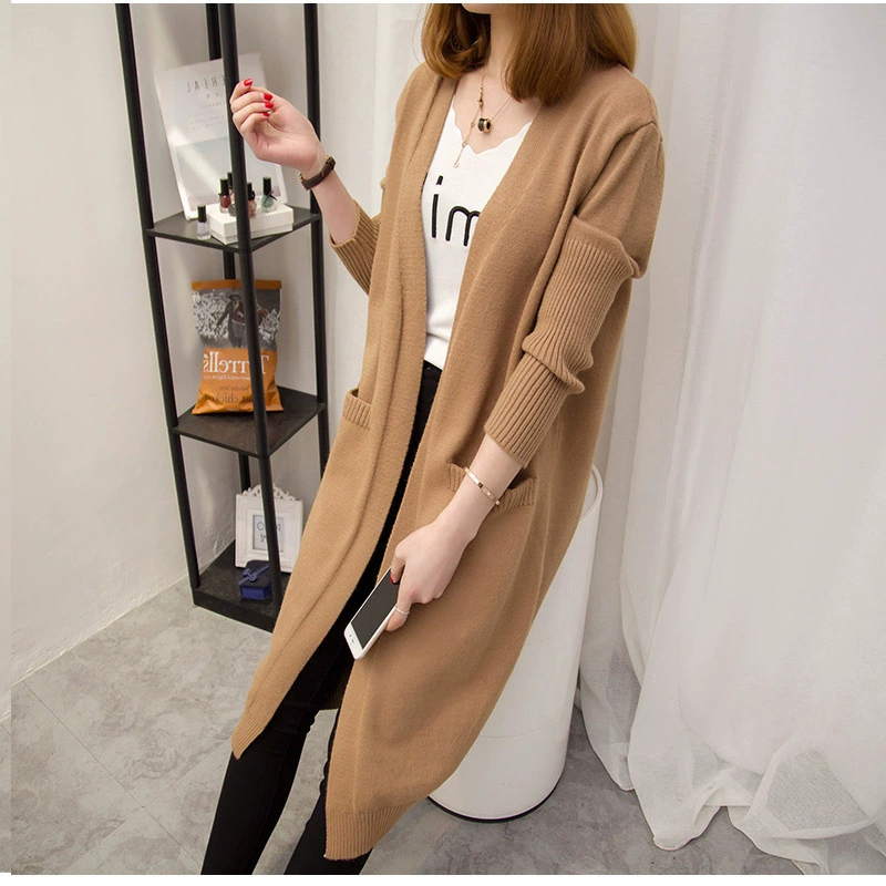 Кардиган из пряжи с сердцевинным волокном, средней длины, вязаный, новый, 2025 год, в корейском стиле, для женщин, свободный, однотонный, в стиле «ленивый шик», 11 цветов