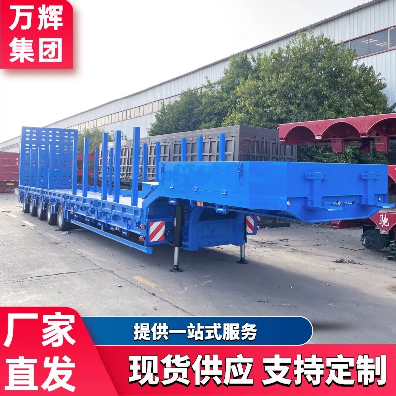 Трансграничная поставка низкорамного полуприцепа Wuqiao с гидравлической лестницей для транспортировки инженерной техники