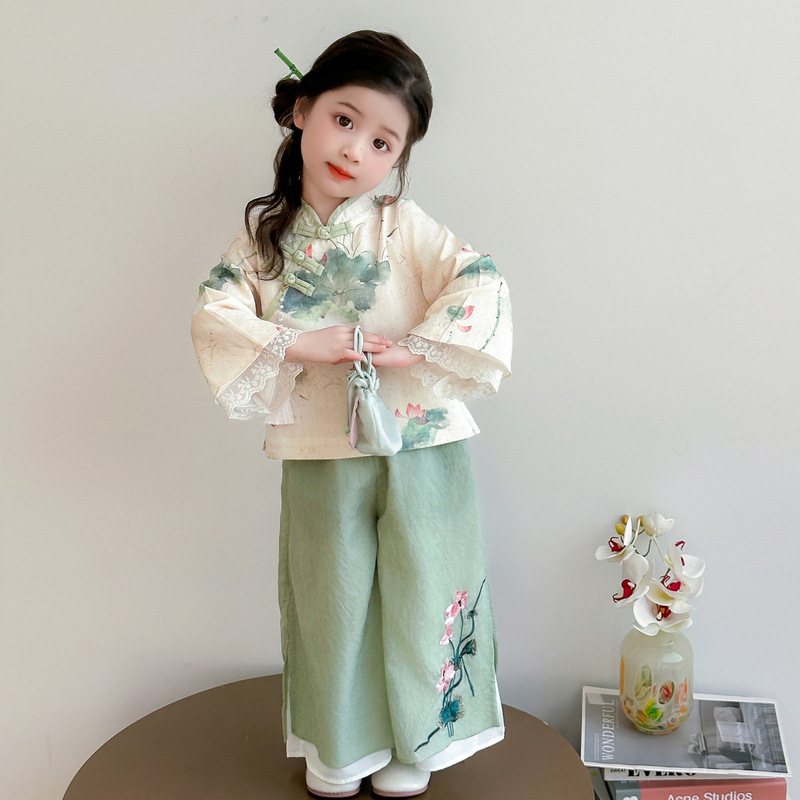 汉服女童秋季2025新款儿童国风新中式套装长袖古风女孩两件套批发|undefined