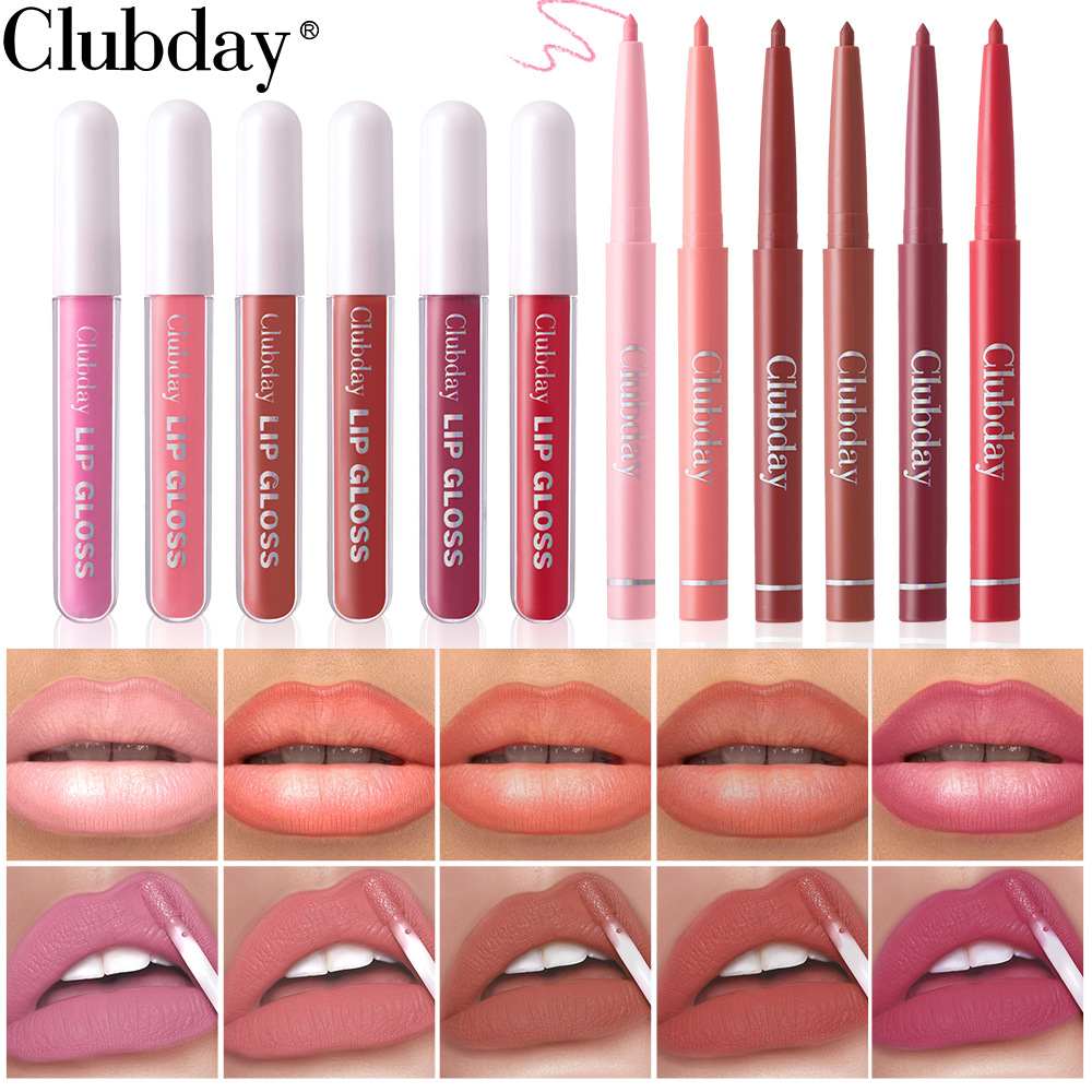 Clubday Long-lasting Velvet Matte Lip Gloss and frosted Outlining Lip Pen 6+6 Set, easy-to-Apply lipstick pen undefined
