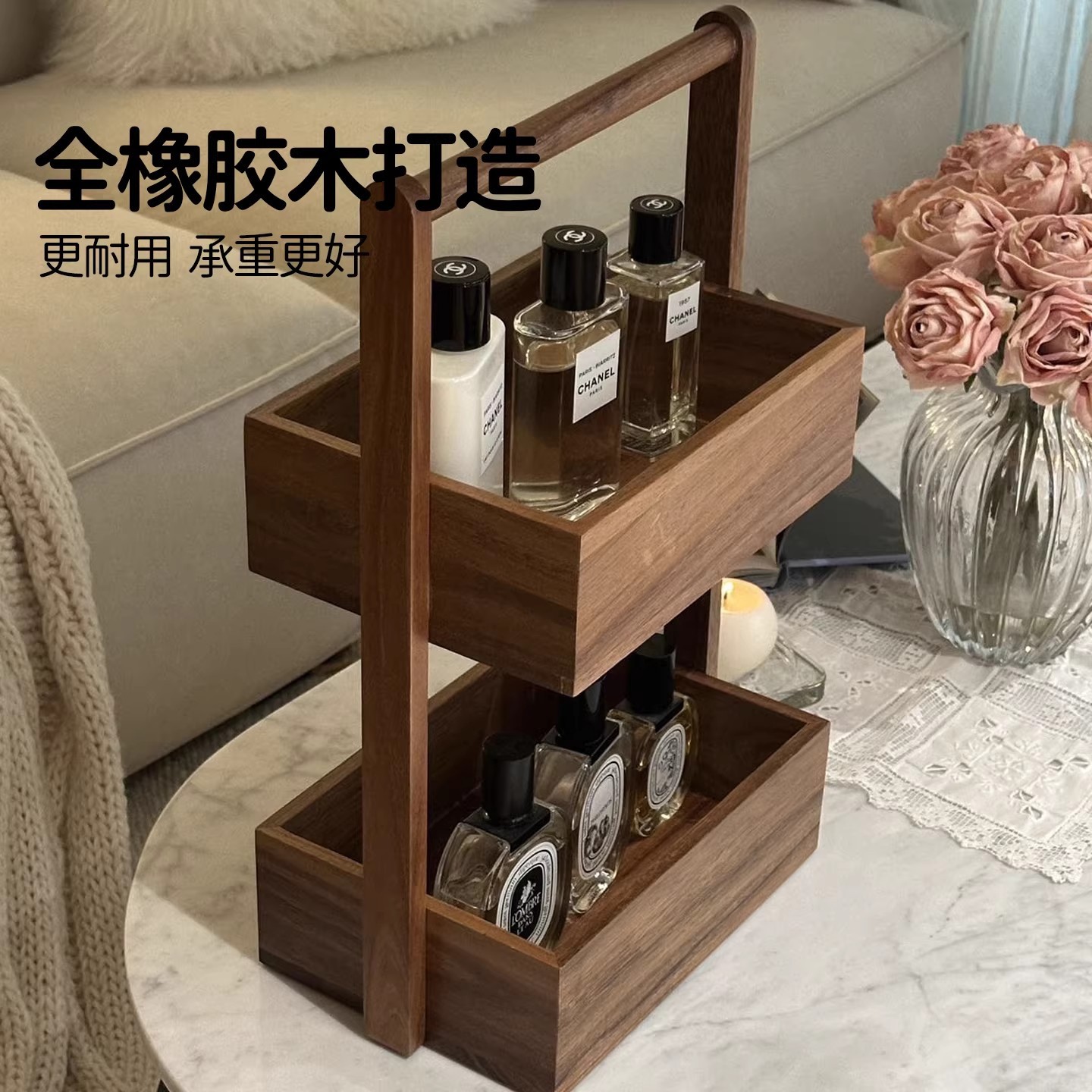 Doble capa de madera sólida estante de cosméticos cajas de almacenamiento de comodidad de alta calidad exquisita mesa de almacenamiento estante de exhibición