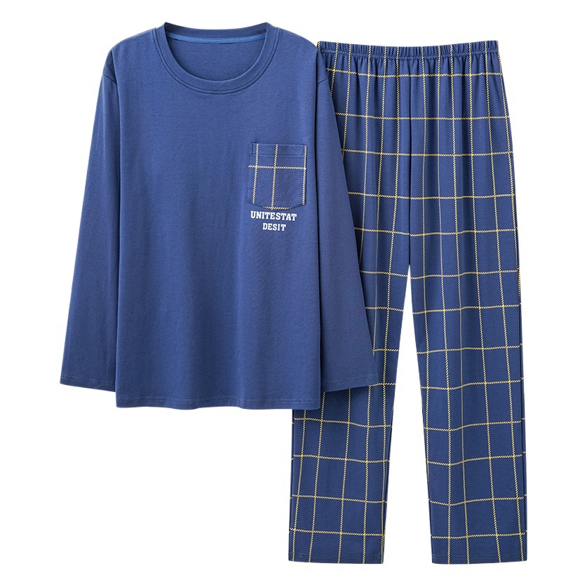 Pijamas de los hombres de primavera y otoño de algodón pantalones de manga larga cuatro estaciones adolescentes más el tamaño de prendas de vestir exteriores homewear traje